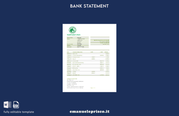 modello Excel di estratto conto bancario sudanese saudita del Sudan in stile ver